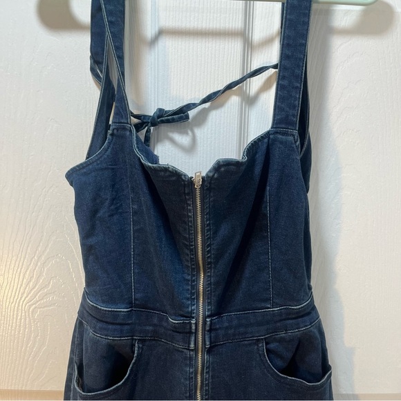 Free People CRVY 2nd Ave One Piece Denim Jumpsuit Backless Curvy Dark Wash 8 - Picture 7 of 12